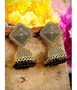 Traditional Gold plated Black Jhumka Jhumki Earrings RAE0737 