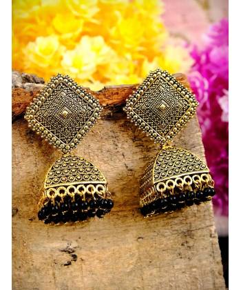 Traditional Gold plated Black Jhumka Jhumki Earrings RAE0737 