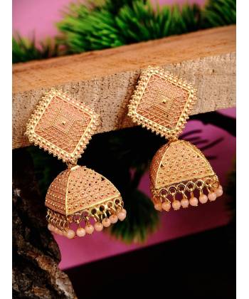 Traditional Gold plated Peach Jhumka Jhumki Earrings RAE0738 
