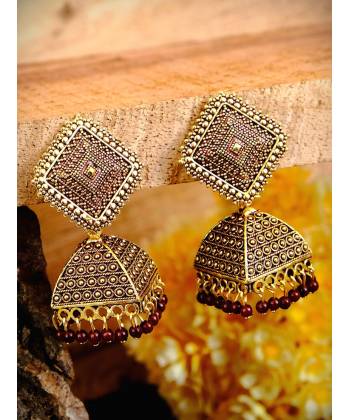 Traditional Gold plated Maroon Color Square Jhumka Jhumki Earrings RAE0739