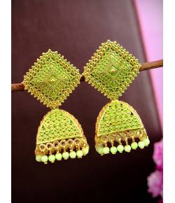 Traditional Gold plated Gold plated Green Jhumka Jhumki Earrings RAE0742 