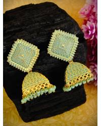 Buy Online Royal Bling Earring Jewelry  Gold Plated Stone Studded  Green Drop & Dangler Earrings with Pearls RAE1725 Jewellery RAE1725