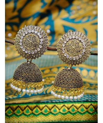 Traditional Gold Plated Jhumka Earring With White Pearl RAE0745
