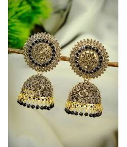 Traditional Gold-Plated Black Pearl Jhumk Earrings RAE0748 