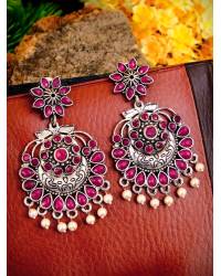 Buy Online Crunchy Fashion Earring Jewelry SwaDev American Diamond Silver & Pink Oval Shape Dangler Earring SDJE0001 Earrings SDJE0001