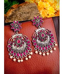Oxidized Silver Pink Chandwali Dangler Earring RAE0759 
