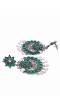 Traditional Oxidized Silver Green color Chandwali WithWhite Pearl Drop & Dangler  RAE0760