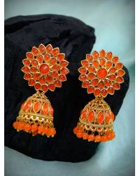 Gold plated  Red Kundan Jhumka Earrings RAE0776