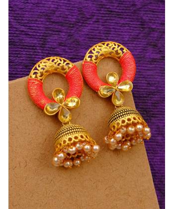 Traditional Gold Plated Pink Crown Kundan  Style Earring RAE0780