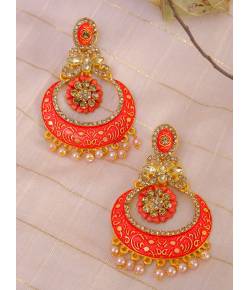 Gold-Plated Chandbali Red Meenakari Style With Pearls RAE0782