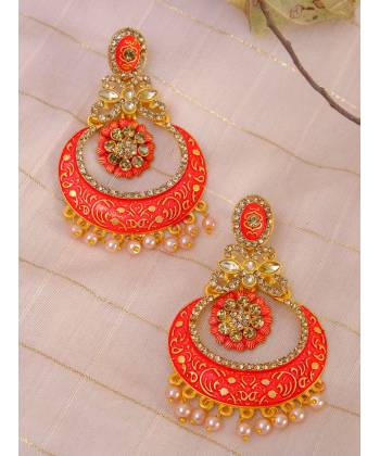 Gold-Plated Chandbali Red Meenakari Style With Pearls RAE0782