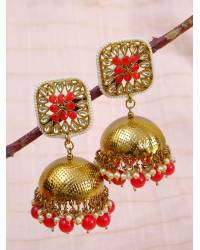 Buy Online Royal Bling Earring Jewelry Crunchy Fashion Gold-plated Red Kundan Stone Flower Stud Dangler Earrings RAE1970 Jewellery RAE1970