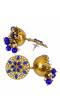 Gold-Plated Kundan Studded Floral Patterned Meenakari Jhumka Earrings in Blue Color with Pearls RAE0794