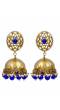 Gold-Plated Kundan Studded Floral Patterned Meenakari Jhumka Earrings in Blue Color with Pearls  RAE0796