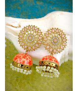 Traditional Gold plated Round Floral Pink Jhumka Earring RAE0799