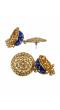 Gold Plated Blue Round  Kundan Jhumka Earring RAE0805