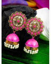 Buy Online Royal Bling Earring Jewelry Gold-Plated Sea-Green Stone Leaf Jhumka Earrings  Jhumki RAE2258