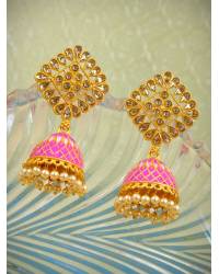 Buy Online Royal Bling Earring Jewelry Gold-Plated Jhalar Bali Hoop Earrings With Pink Pearls RAE1477 Jewellery RAE1477