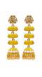 Long Gold Plated Traditional Three step Yellow  Layered Kundan Jhumka Earrings RAE0810