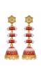 Long Gold Plated Traditional Three step Red  Layered Kundan Jhumka Earring RAE0813