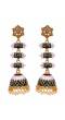 Long Gold Plated Traditional Three step Black  Layered Kundan Jhumka Earring RAE0814
