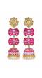 Long Gold Plated Traditional Double Step Pink Layered Kundan Jhumka Earring RAE0816