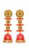 Long Gold Plated Traditional Three step Red Layered Kundan Jhumka Earrings RAE0819
