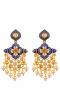 Gold-Plated Antique Floral Check  Kundan Blue and White Pearls Earrings RAE0824