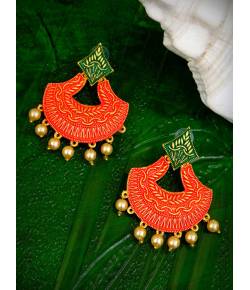 Traditional Gold Plated Antique Red & Green Dangler Earring RAE0827