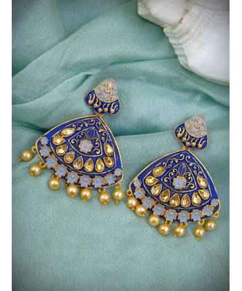 Traditional Gold Plated Antique Blue Drop & Dangler Earring RAE0828