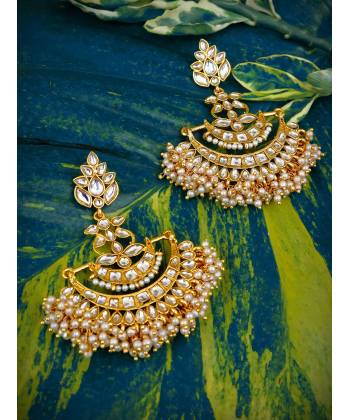 Traditional Gold Plated Floral Chanbali  White Pearl Dangler Earrings RAE0832