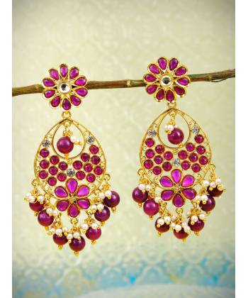 Gold plated Purple Pear Floral Stone Earrings RAE0840