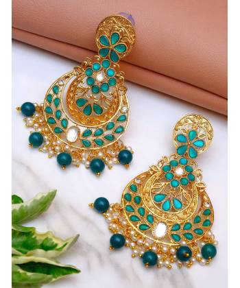 Traditional Gold Plated Green Chandbali Earring RAE0842