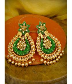 Gold plated Floral Design Green Dangler Earring RAE0843