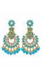 Gold Plated Long Floral Skyblue Pearl Chandbali Earrings RAE0848