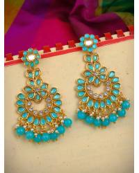Buy Online Crunchy Fashion Earring Jewelry Gold Plated Meenakari Floral Blue Jhumka Earrings With White Pearl RAE0915 Jewellery RAE0915