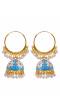 Gold plated Kundan Flower Meenakari Blue Hoop Jhumka  Earrings  With White Pearl Earrings RAE0860