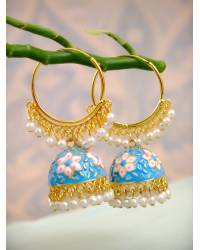 Buy Online Royal Bling Earring Jewelry Gold-Plated Peacock Design Maroon Stones Ethnic Large Jhumka-Jhumki Earrings RAE1280 Jewellery RAE1280