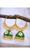 Gold plated Kundan Flower Meenakari Green Hoop Jhumka  Earrings  With White Pearl Earrings RAE0862