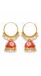 Gold plated Kundan Flower Meenakari Red Hoop Jhumka  Earrings  With White Pearl Earrings RAE0863
