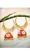 Gold plated Kundan Flower Meenakari Red Hoop Jhumka  Earrings  With White Pearl Earrings RAE0863