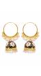 Gold plated Kundan Flower Meenakari Black Hoop Jhumka  Earrings  With White Pearl Earrings RAE0864 