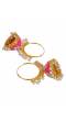 Gold plated Kundan Flower Meenakari Pink Hoop Jhumka  Earrings  With White Pearl Earrings RAE0865
