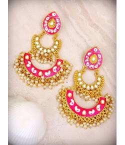 Traditional Pink  Meenakari Gold Plated Chandbali Earring RAE0866