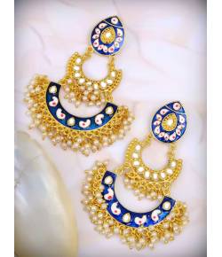 Traditional Blue Meenakari Gold Plated Chandbali Earring RAE0867
