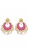 Crunchy Fashion Gold-Plated Floral Meenakari & Pearl Pink Hoop Jhumka  Earrings  RAE0873