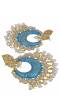 Crunchy Fashion Gold-Plated Floral Meenakari & Pearl Blue Hoop Jhumka  Earrings  RAE0875