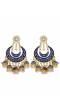 Crunchy Fashion Gold-Plated Floral Meenakari & Pearl Navy Blue Hoop Jhumka  Earrings  RAE0878