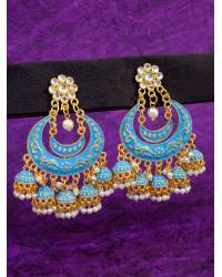 Buy Online Crunchy Fashion Earring Jewelry Indian Traditional Red Meenakari Enamel Kundan Pearl White Lotus Chandbali Earrings & Maang Tika Set RAE1052 Jewellery RAE1052