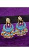 Crunchy Fashion Gold-Plated Floral Meenakari & Pearl Blue Hoop Jhumka  Earrings  RAE0879
